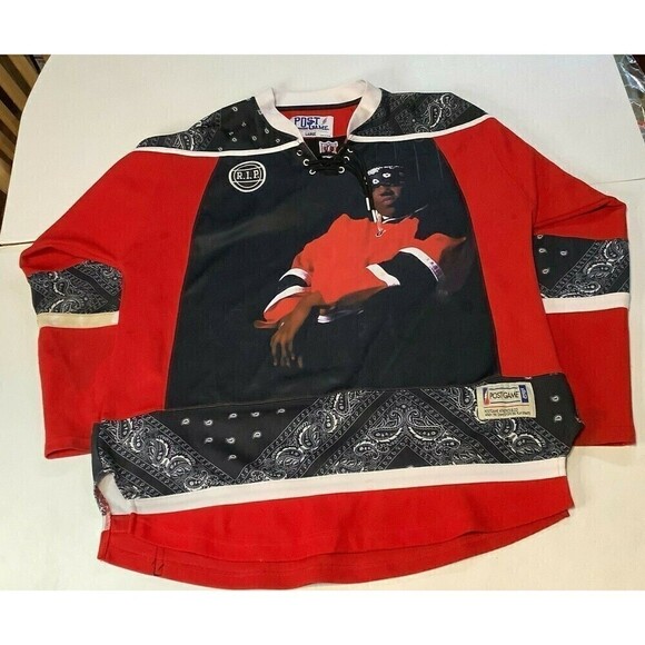 Post Game Large Biggie Smalls Red Black Hockey Jersey 92 Notorous B.I.G Wallace - Picture 1 of 12